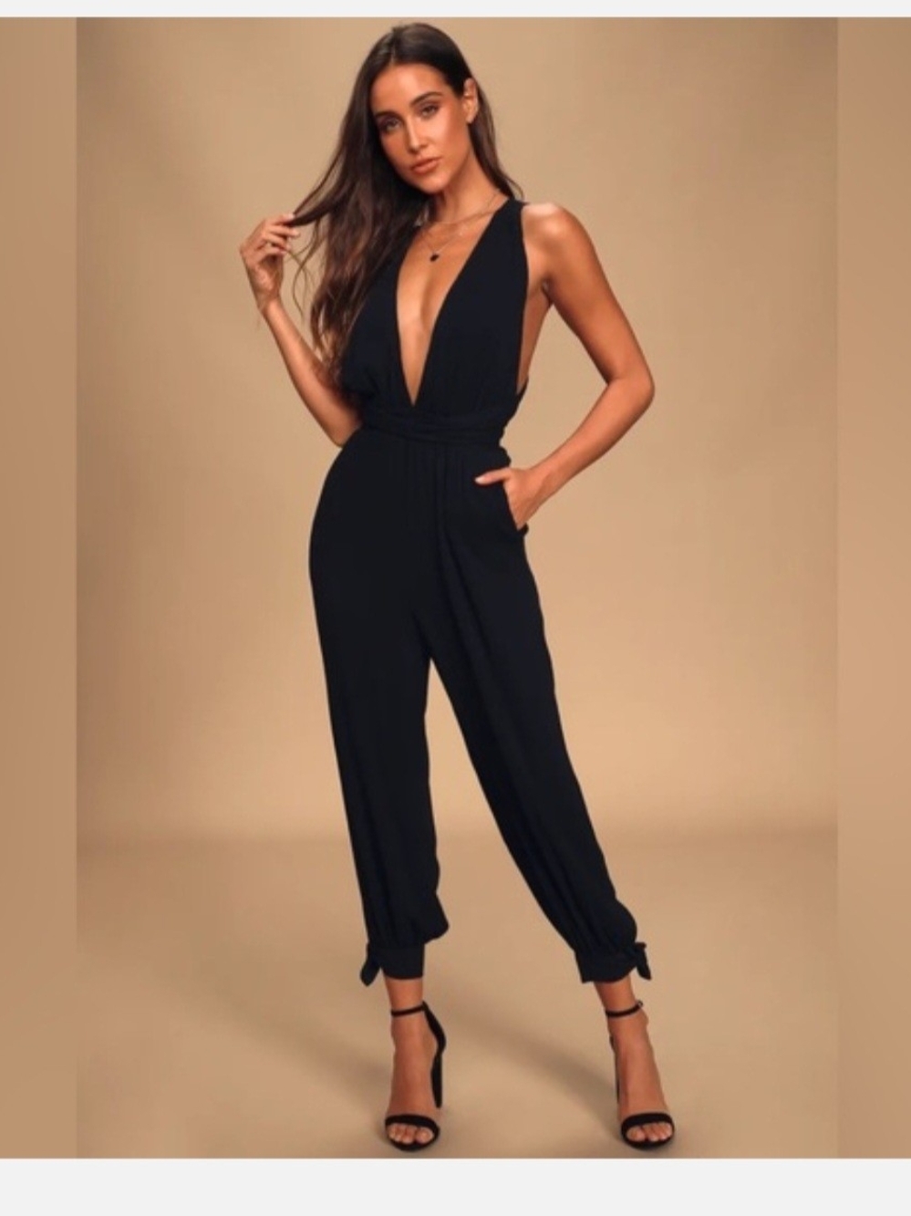 Lulus Lolinda Black Deep V Jumpsuit